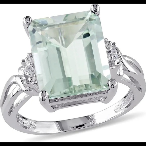 Sterling Silver Green Amethyst & White Topaz Ring Del Mar - Picture 1 of 5
